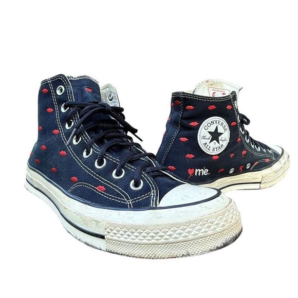 Converse Chuck Taylor All Star 70 Hi Black Embroidered Lips Sneaker 9.5 /  11.5 - Picture 2 of 15